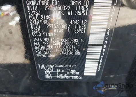 2021 Nissan Armada Platinum 2Wd z USA, uszkodzony, nr VIN JN8AY2DA0M9370382